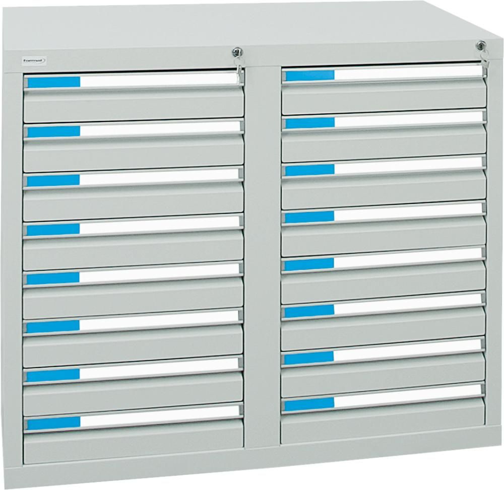 Format Schubladenschrank B500xT1000xH900mm RAL 7035/7035 16 Schubladen 75kg