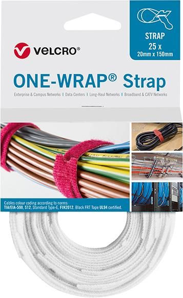 VELCRO Klettkabelbinder ONE-WRAP Strap 20 x 200mm, weiß, 25 Stück