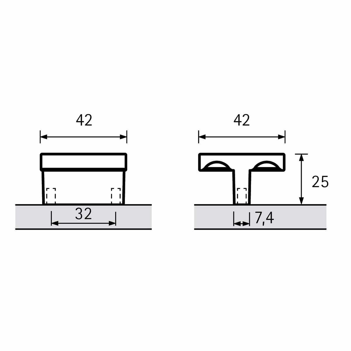 Griff Messana, Bohrabstand 32, L 42 mm, B 42 mm, H