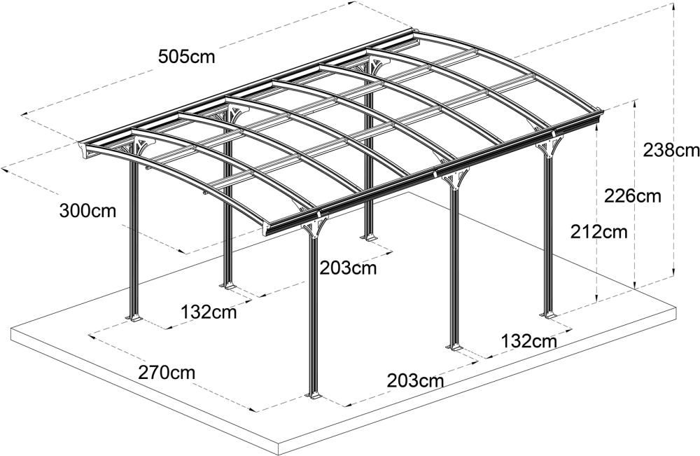 Carport 6M mit 6 mm Patten 300 x 505 x 212/238 cm
