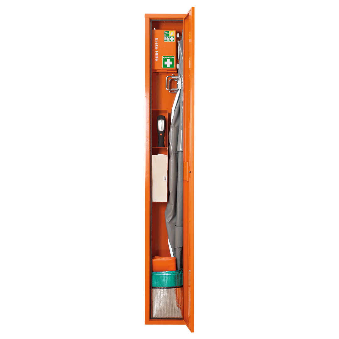 Stehschrank Erste-Hilfe-Trage orange