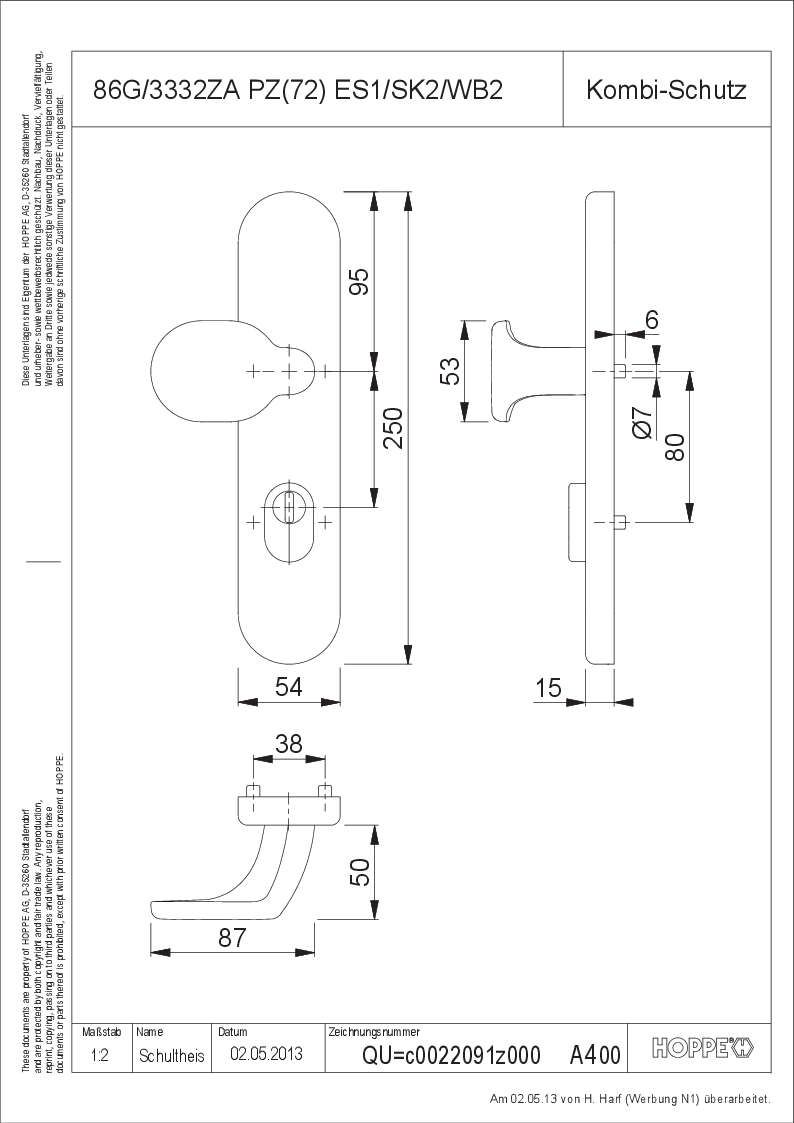 Hoppe/Kombi-Schutzschild 72/8 F1