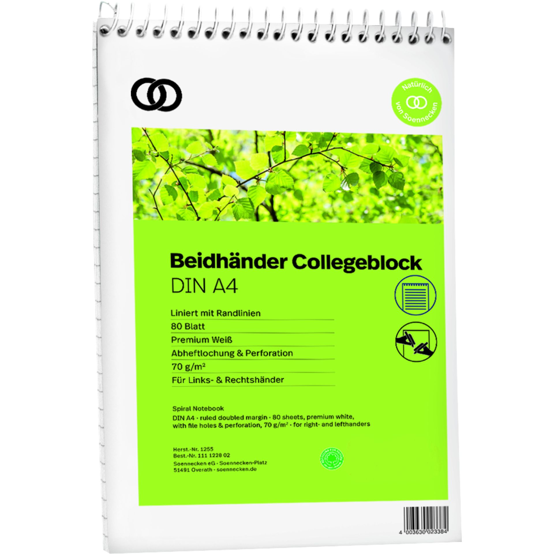 Kopfspiralblock oeco RC A4 80Blatt liniert