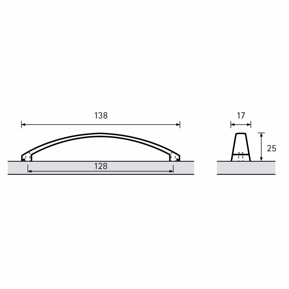 Griff Parma, Bohrabstand 128, L 138 mm, B 17 mm, H