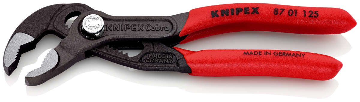 KNIPEX 87 01 125 Cobra® Hightech-Wasserpumpenzange mit rutschhemmendem Kunststoff überzogen grau atramentiert 125 mm
