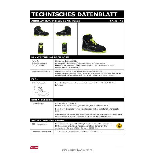 ELTEN AMBITION BOA Sicherheitsstiefel Mid S2 ESD, Schwarz, Gr. 43