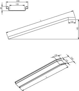 Verladeschiene Aluminium L1000xFB155 mm mit Rand Tragkraft 700 kg/Paar