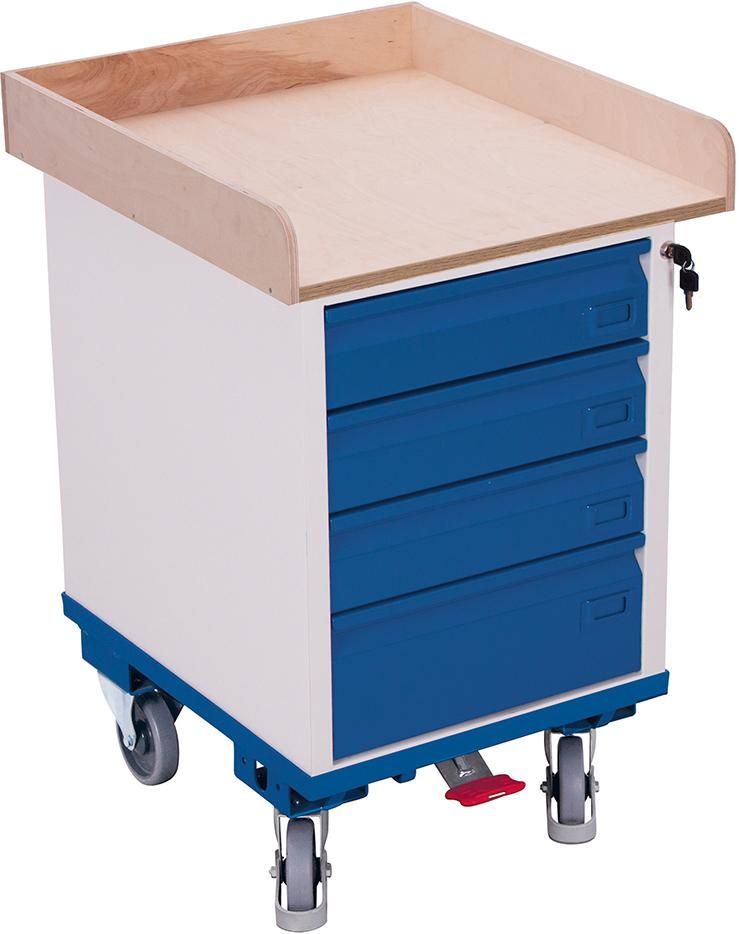 Rollschrank 150kg B575xT660xH905mm RAL 7035/5010 4 Schubladen VarioFit