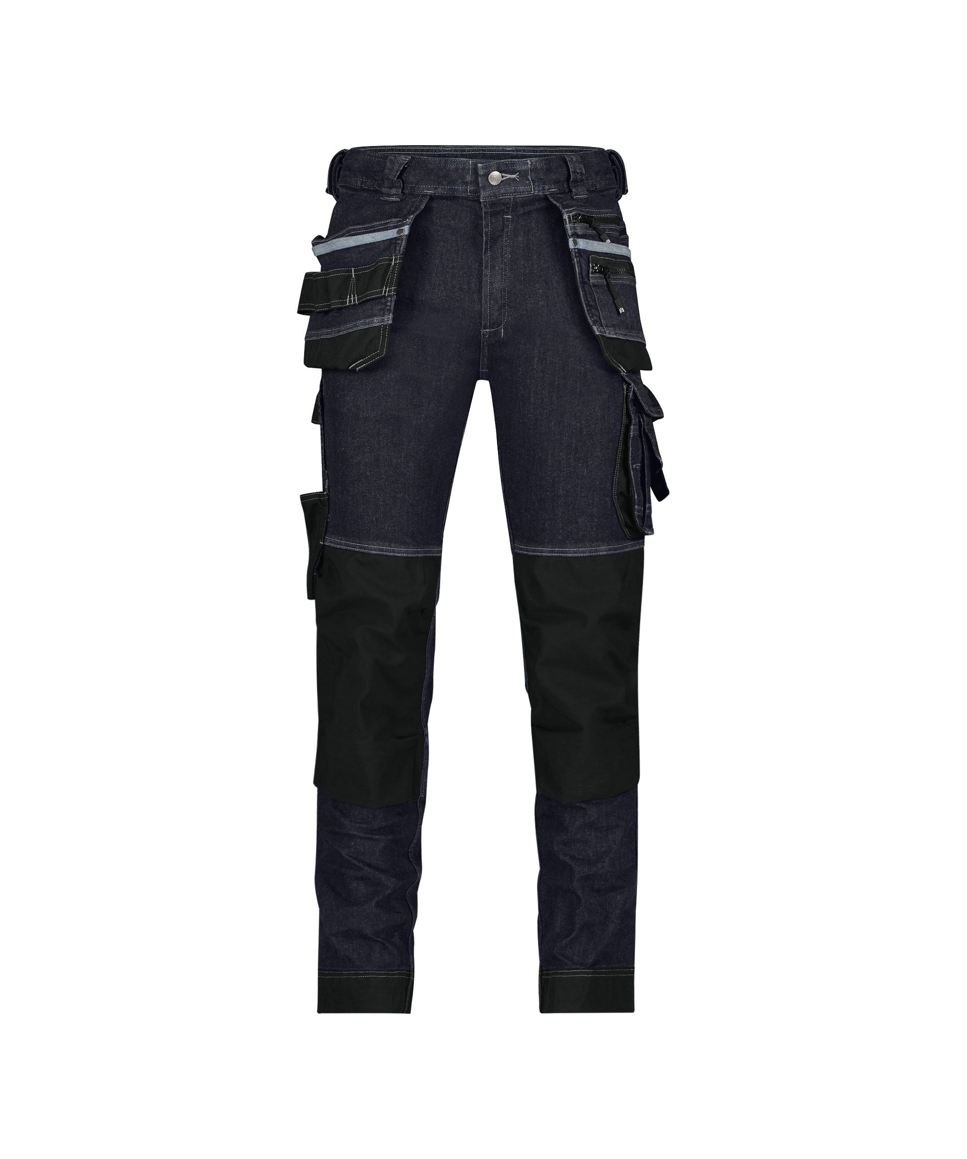 DASSY® Melbourne - Stretch-Arbeitsjeans mit Holstertaschen und Kniepolstertaschen - jeansblau/schwarz, Gr. 42