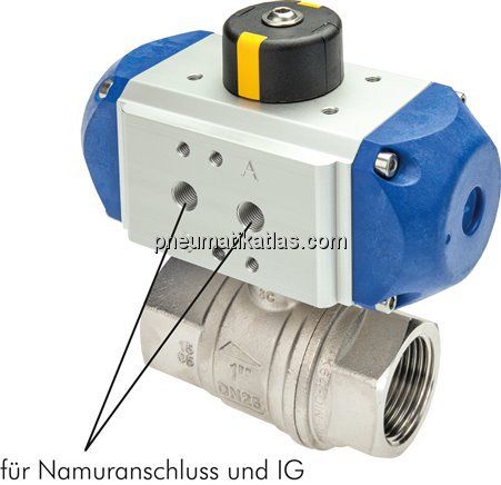Pneumat. Messing-Kugelhahn, Rp 1/4", doppeltwirkend