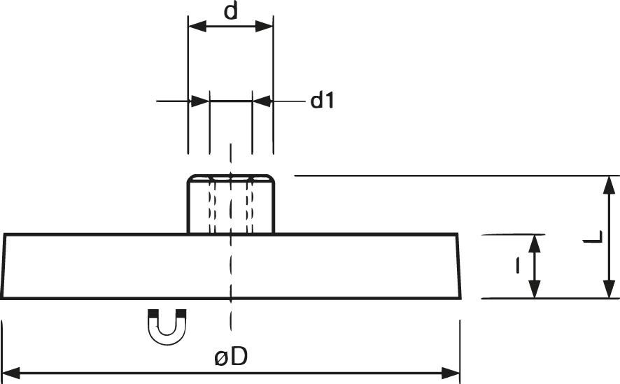 Flachgreifer-Magnet 22mm mit Buchse M4/Gummi FORMAT