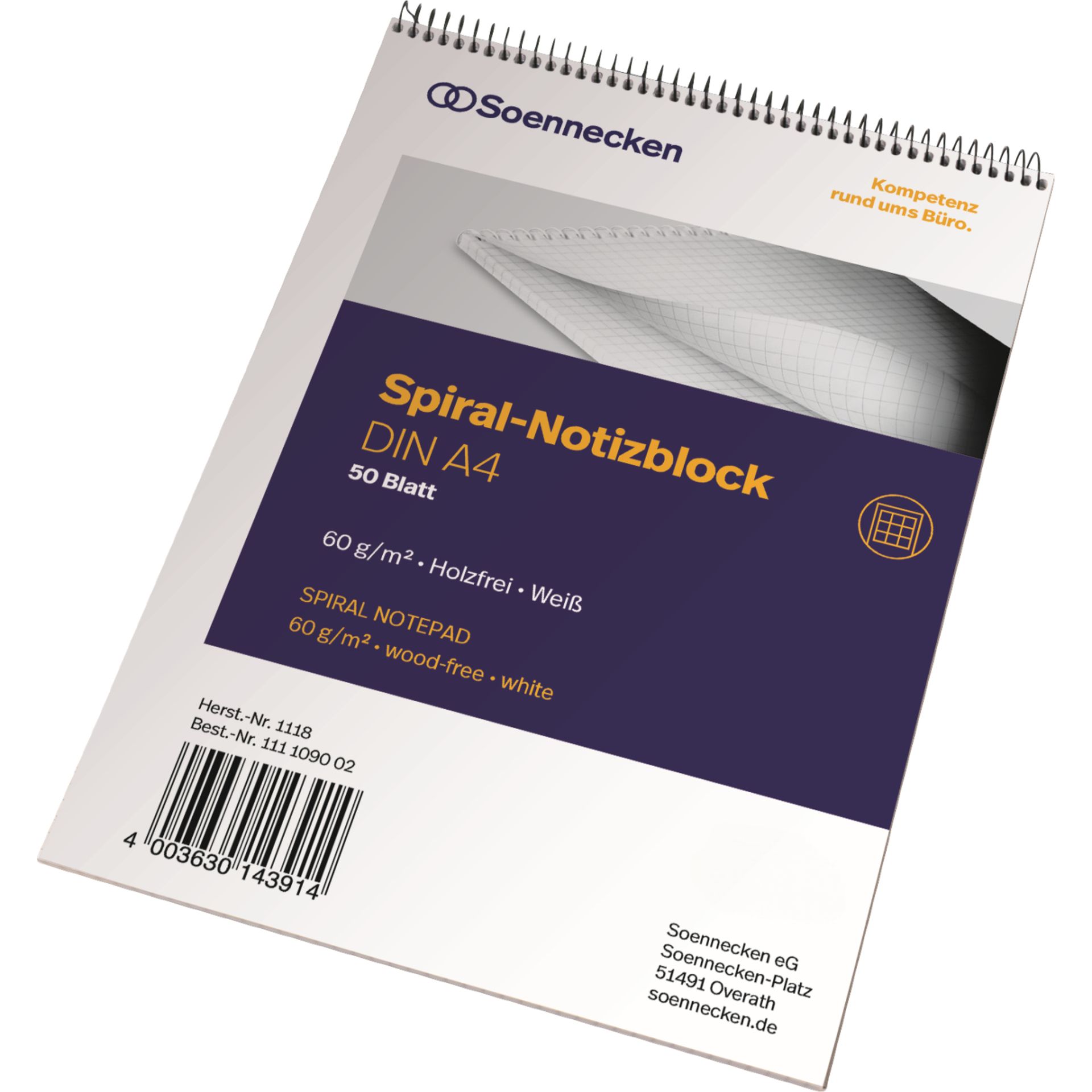 Notizblock DIN A4 60g kariert 50Blatt weiß