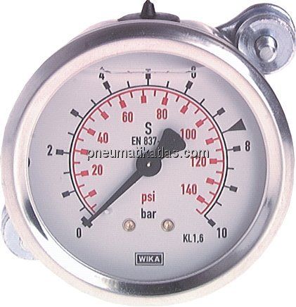 Glycerin-Einbaumanometer, 3kt-Frontring, 63mm, -1 bis 0 bar