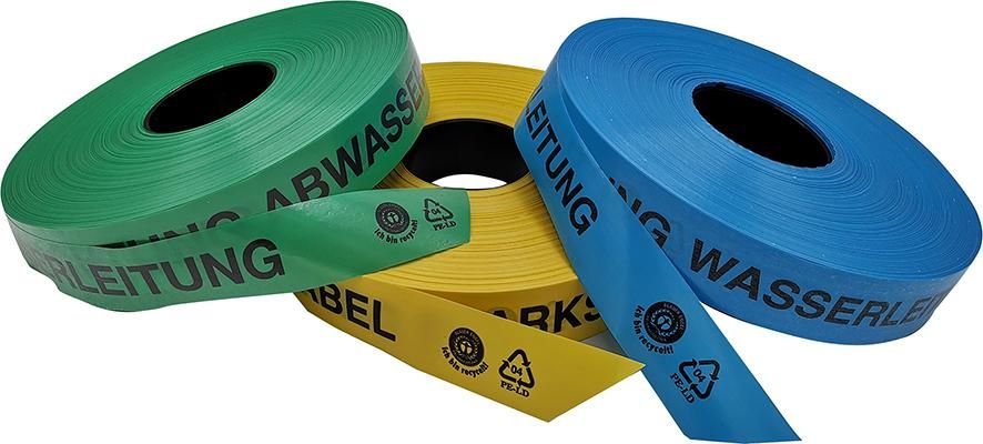 Trassen-Warnband 250 m Achtung Gasleitung aus mind. 80% Regranulat Blauer Engel zertifiziert