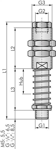 Federstößel M 5 (AG)xM 5 (IG), Hub 20mm , Standard