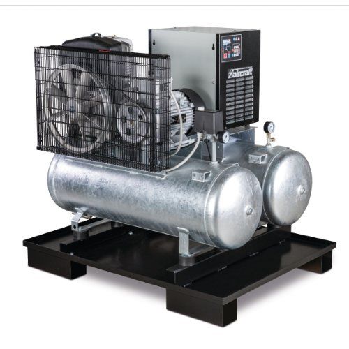 Stationärer Kolbenkompressor mit 2x 100 Liter-Druckluftbehältern und Kältetrockner Aircraft AIRPROFI DUO 703/2x100/10 K