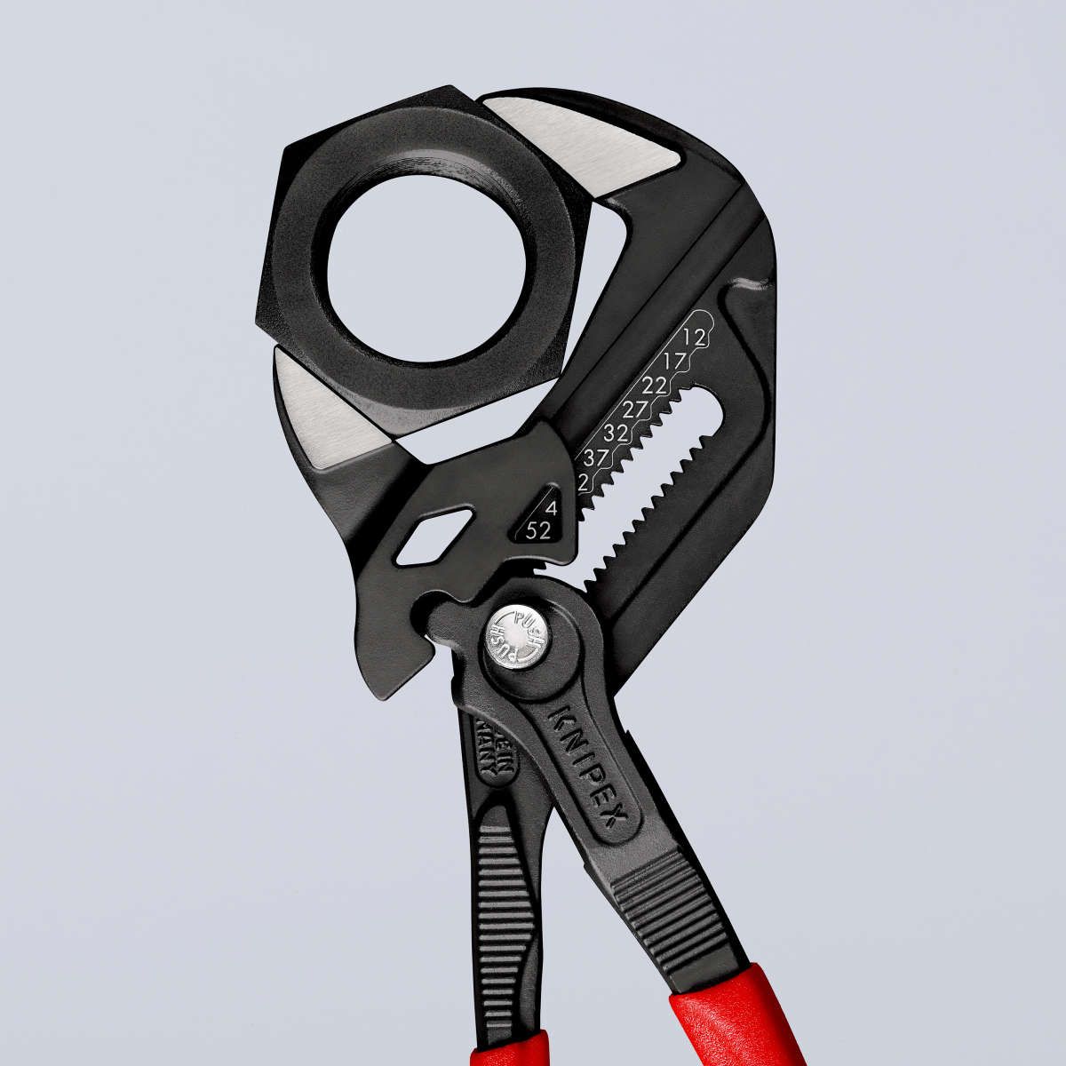KNIPEX 86 01 250 Zangenschlüssel Zange und Schraubenschlüssel in einem Werkzeug mit rutschhemmendem Kunststoff überzogen grau atramentiert 250 mm