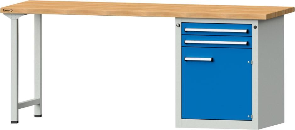 Format Kombi-Werkbank B2000xT700xH840mm RAL 7035/5012 BMP: 40 mm 2 Schubladen, 1 Tür