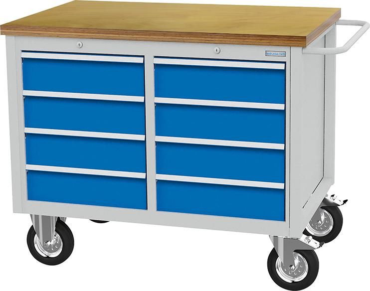 Mobile Werkbank buche MP 8 Schubladen 7035/5012 Traglast 700kg B1200xT750xH995mm