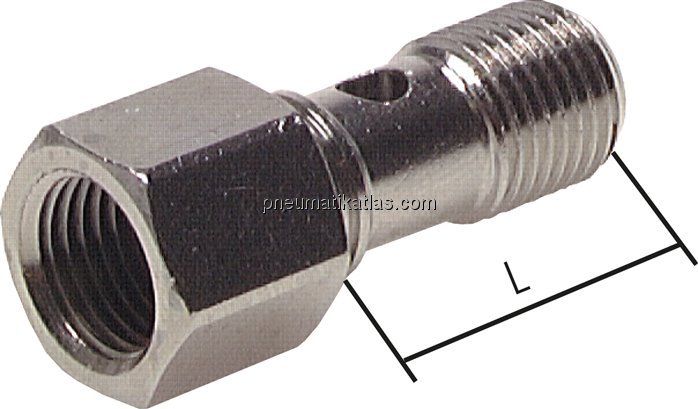 Hohlschraube, 1-fach Innengew. G 1/4"-25,0mm, Messing vernickelt