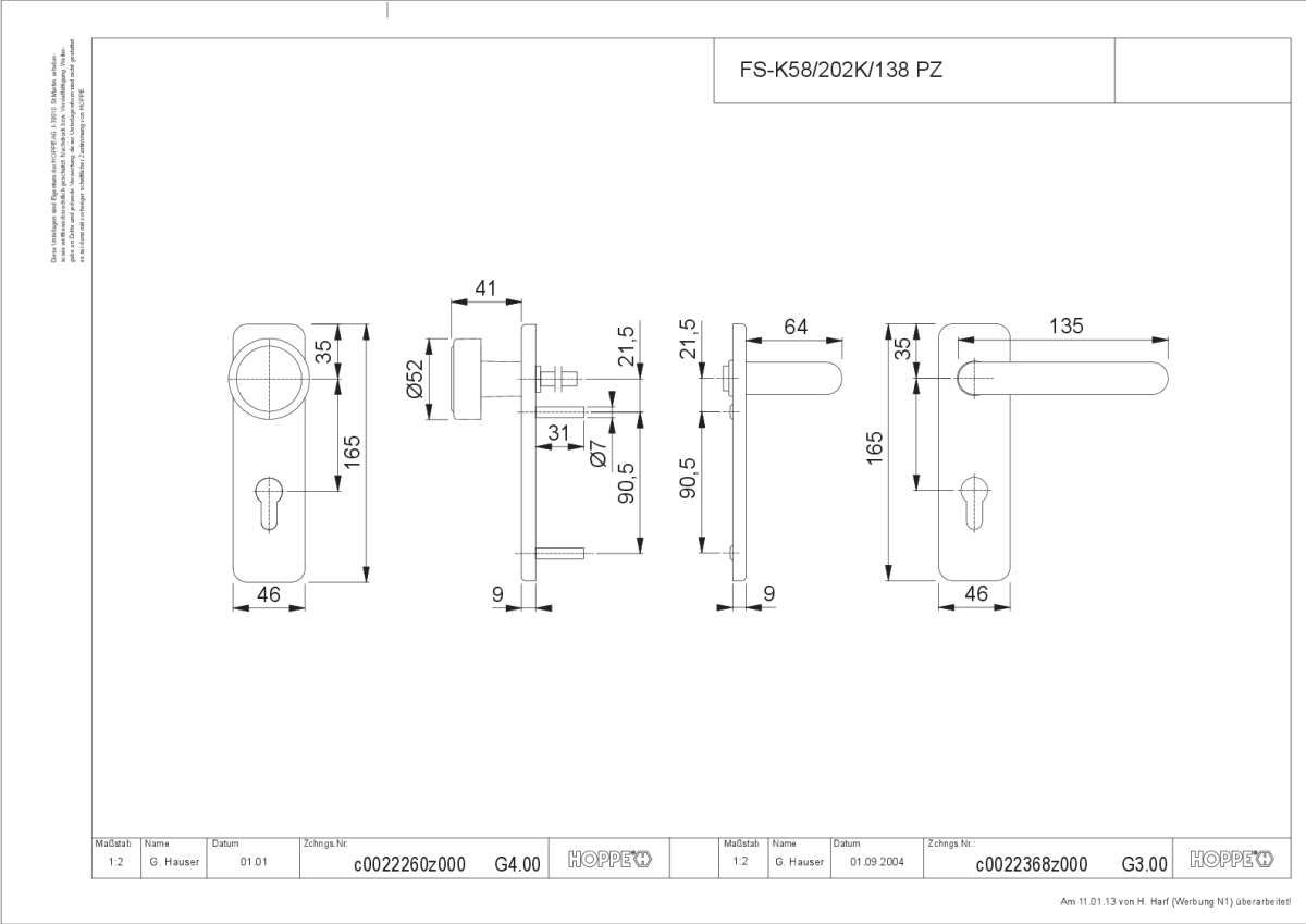 FS-Wechsel-Garnitur (Knopf/Griff) Paris - FS-K58/202K/138