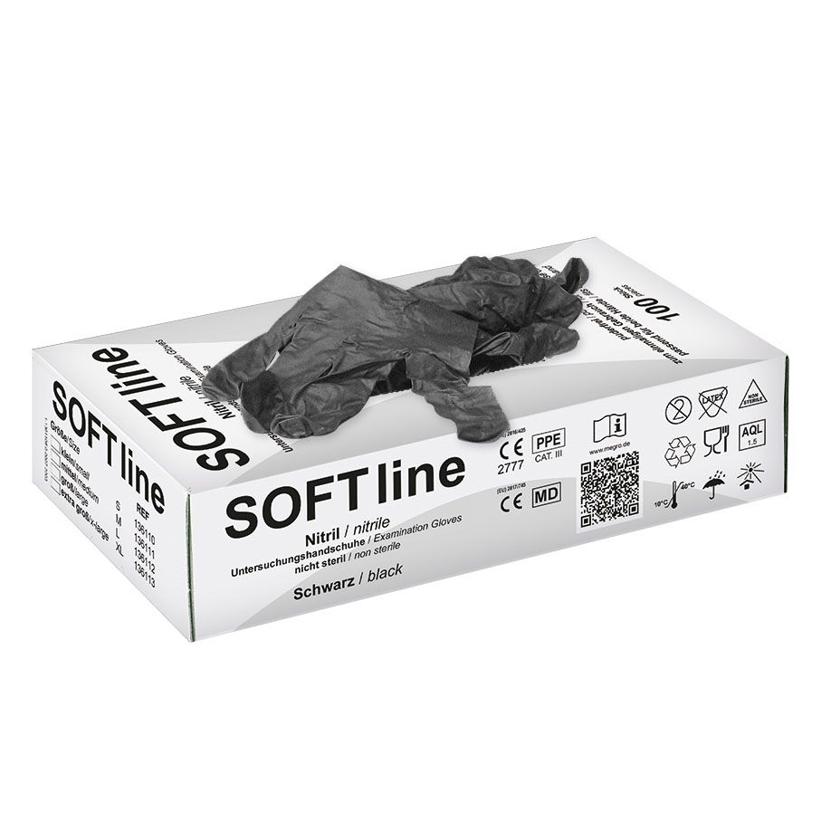 SOFT line Nitril U.-Handschuhe schwarz,Gr. XL unsteril puderfrei (100 Stck.)UK = 10 Pack  03032025