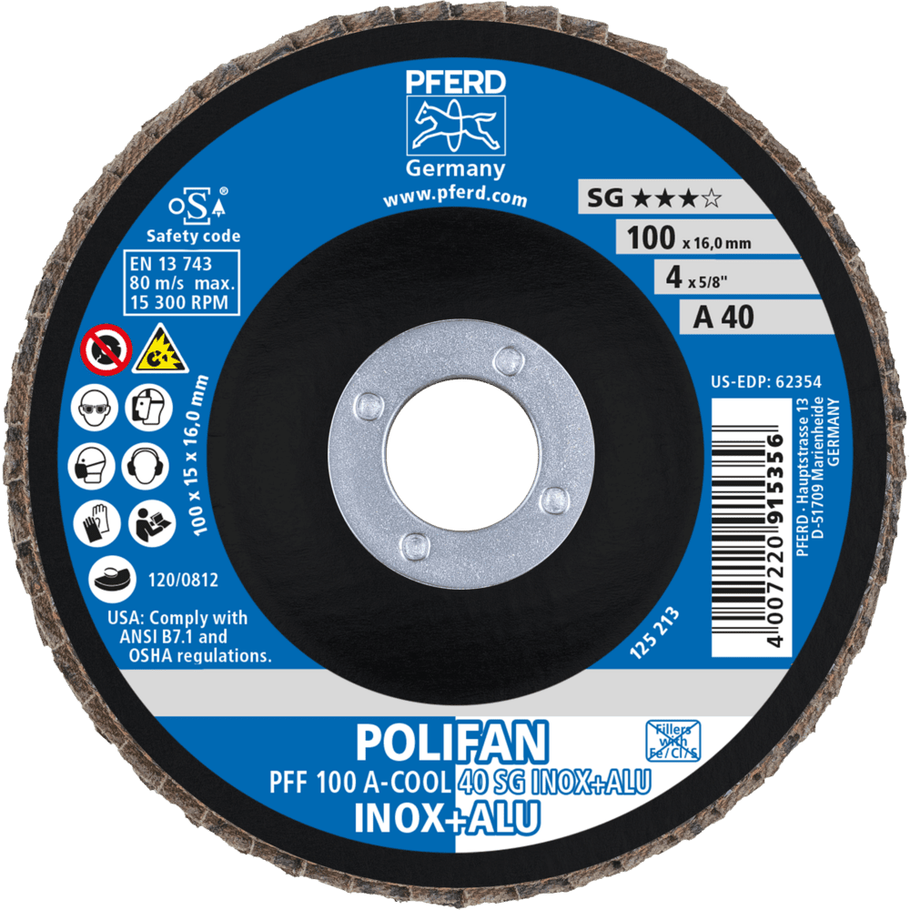 PFERD POLIFAN-Fächerscheiben PFF 100 A-COOL 40 SG INOX+ALU/16,0