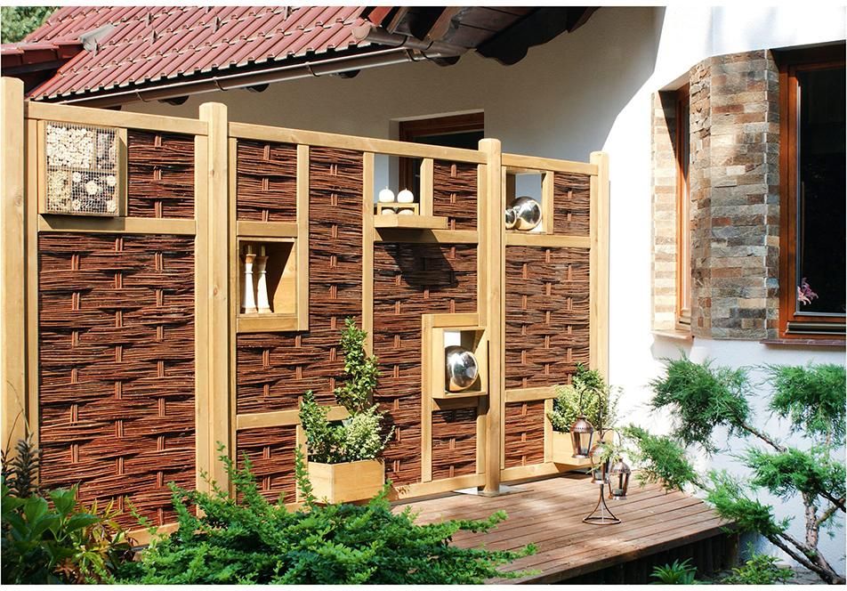 LABO-3D Weidengeflechtzaun 94x180cm, 1 Fenster oben Rahmen 70 x 35 mm