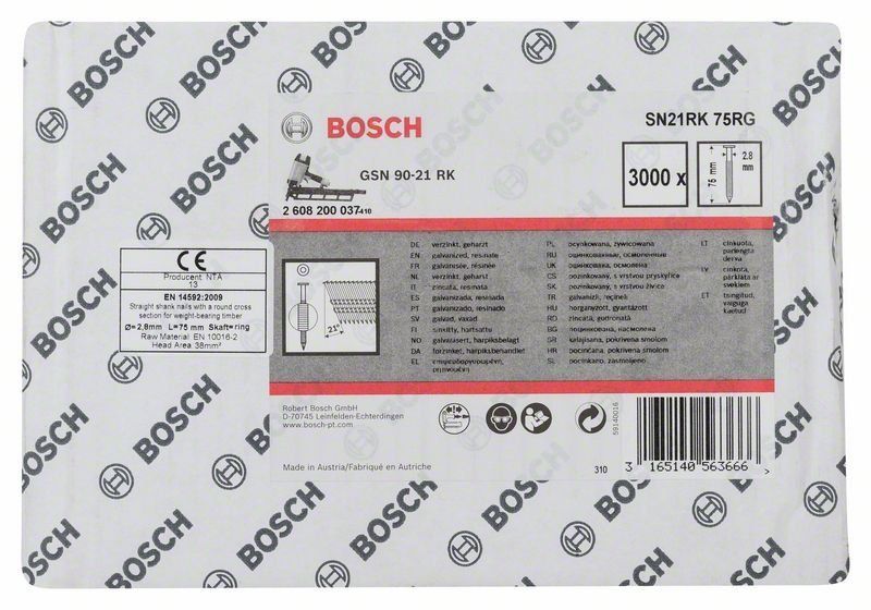Bosch Rundkopf-Streifennagel SN21RK 75RG 2,8 mm, 75 mm, verzinkt, gerillt