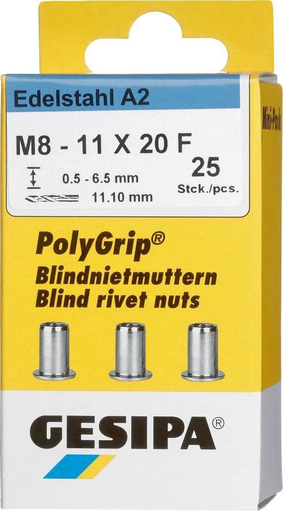 Bl.Nietm. VA Minipack Polygrip A2 M8 x 11 x 20