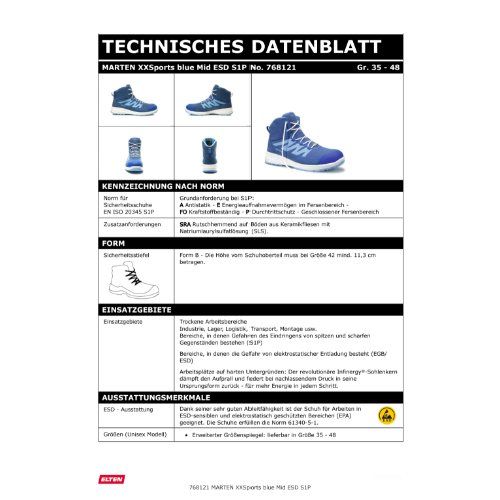 ELTEN MARTEN XXSports Sicherheitsstiefel Mid S1P ESD, Blau, Gr. 42