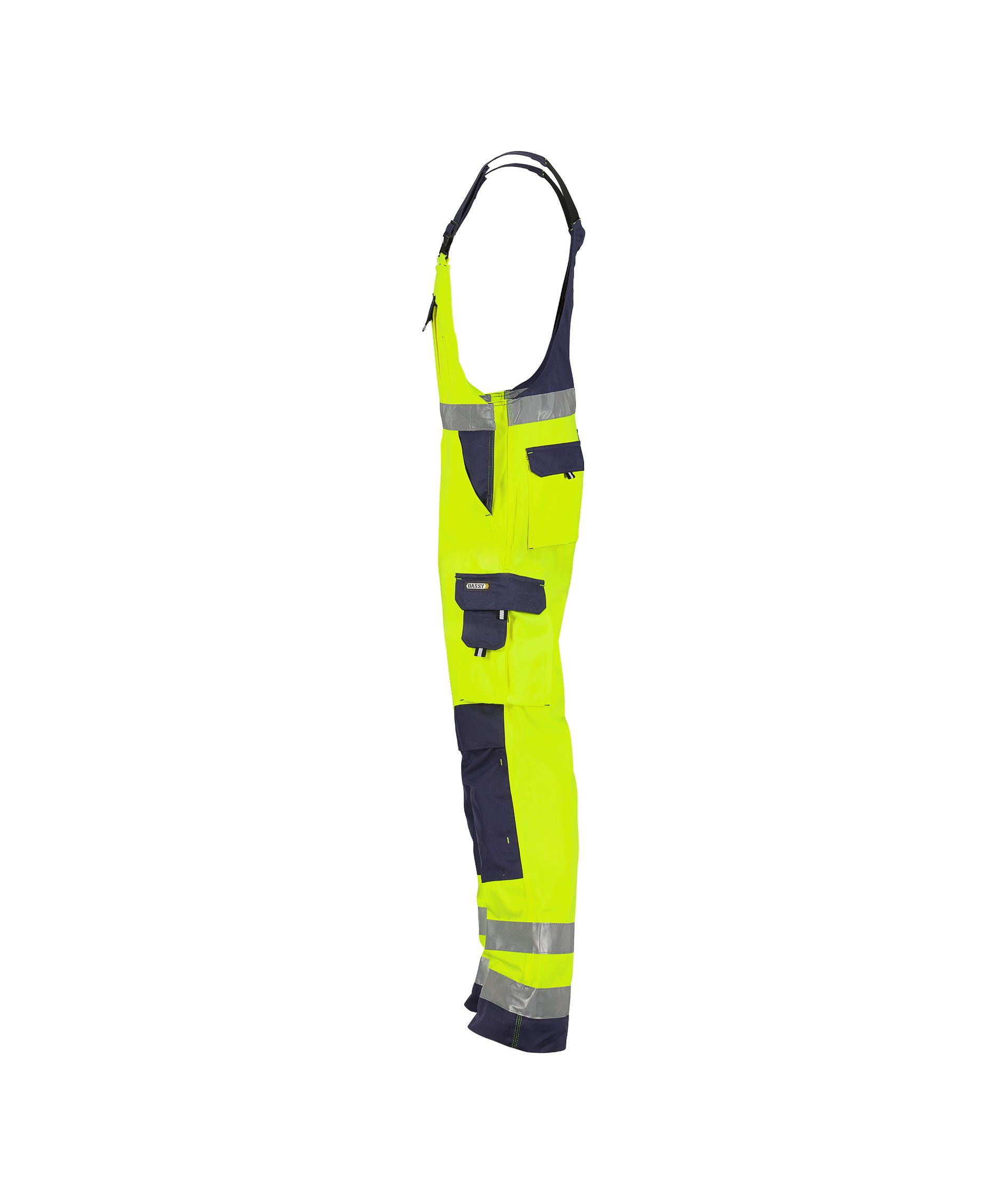 DASSY® Toulouse - Warnschutz Latzhose mit Kniepolstertaschen - neongelb/dunkelblau, Gr. 42