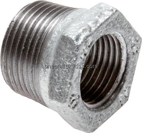 Reduziernippel R 1/4"(AG)-Rp 1/8"(IG), Temperguss verzinkt