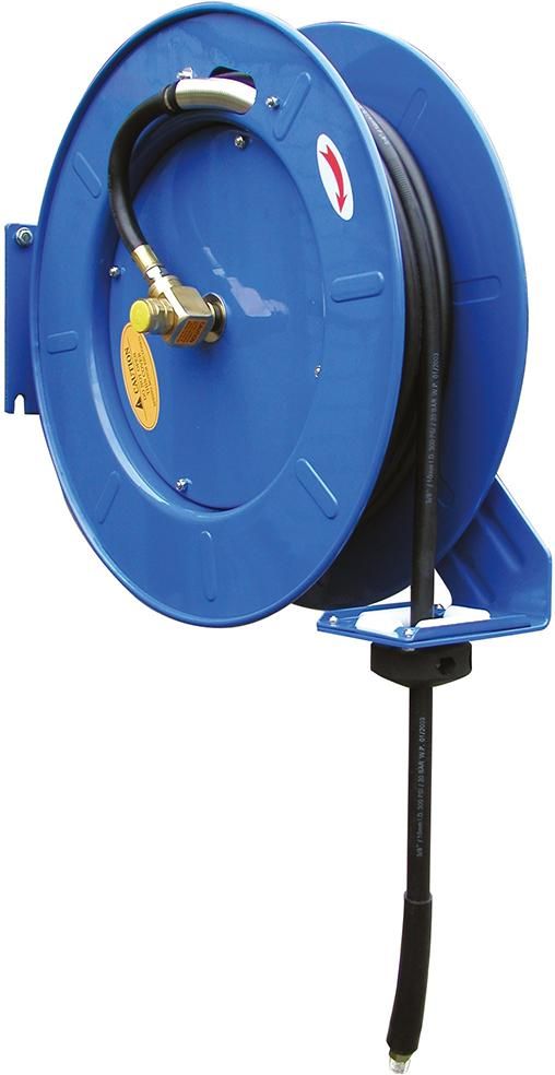 Schlauchaufroller 10 m Gummischlauch D 6 mm1/4 Anschluss, 20 bar Wasser 100°C / Luft