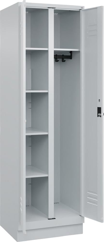 Wä.-Gard.-Schrank CLASSICB600xT500xH1950 mm RAL 7035/7035, 2 Abteile mit 100 mm hohem Sockel