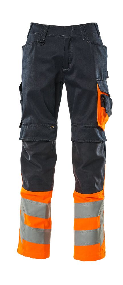 Hose mit Knietaschen MASCOT® Leeds Schwarzblau/Hi-vis Orange, 76C46