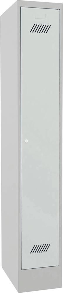 Kleiderschrank m. Sockel 1 Abteil, 300mm Zy.Schloss RAL 7035 B300xT500xH1850mm