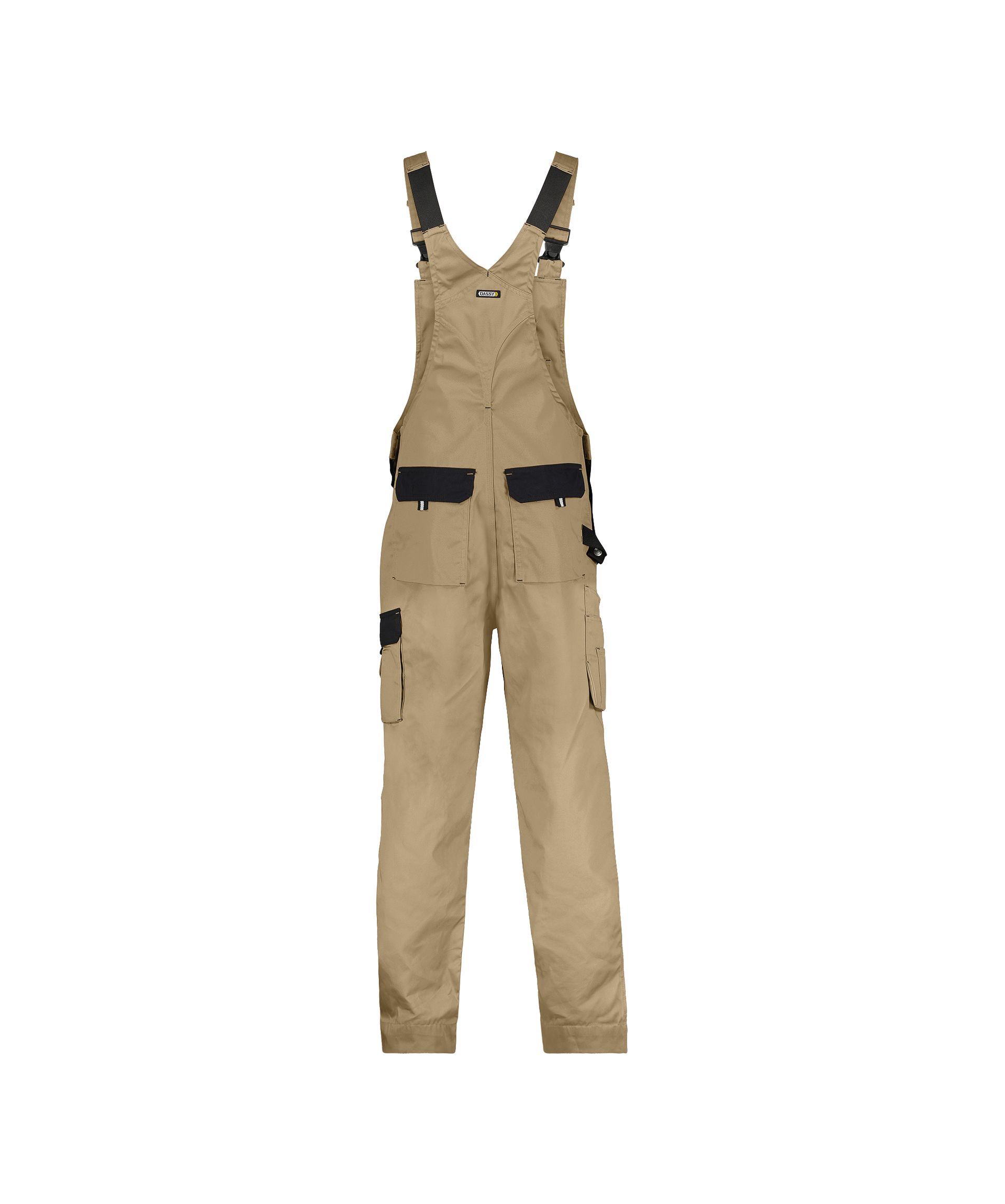 DASSY® Versailles - Zweifarbige Arbeitslatzhose mit Kniepolstertaschen - khaki/schwarz, Gr. 53 - kurze Beinlänge