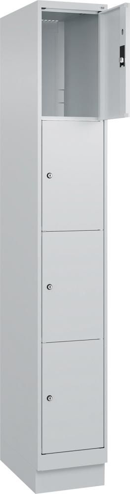 Fächerschrank CLASSIC B300xT500xH1950 mm RAL 7035/7035, 1x4 Fächermit 100 mm hohem Sockel