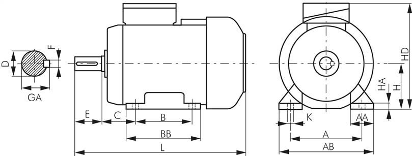 Drehstrommotor, Bauform B3, 1500 n, 4-polig, 0,55 kW