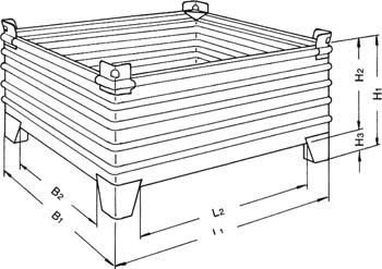 Stapelbehälter RAL5010 B1000xT800xH600 mm Nutzlast 2t Auflast 8t verstärkte Füße