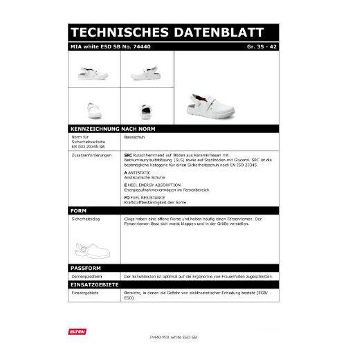 ELTEN MIA Sicherheitsclog SB ESD, Weiß, Gr. 41