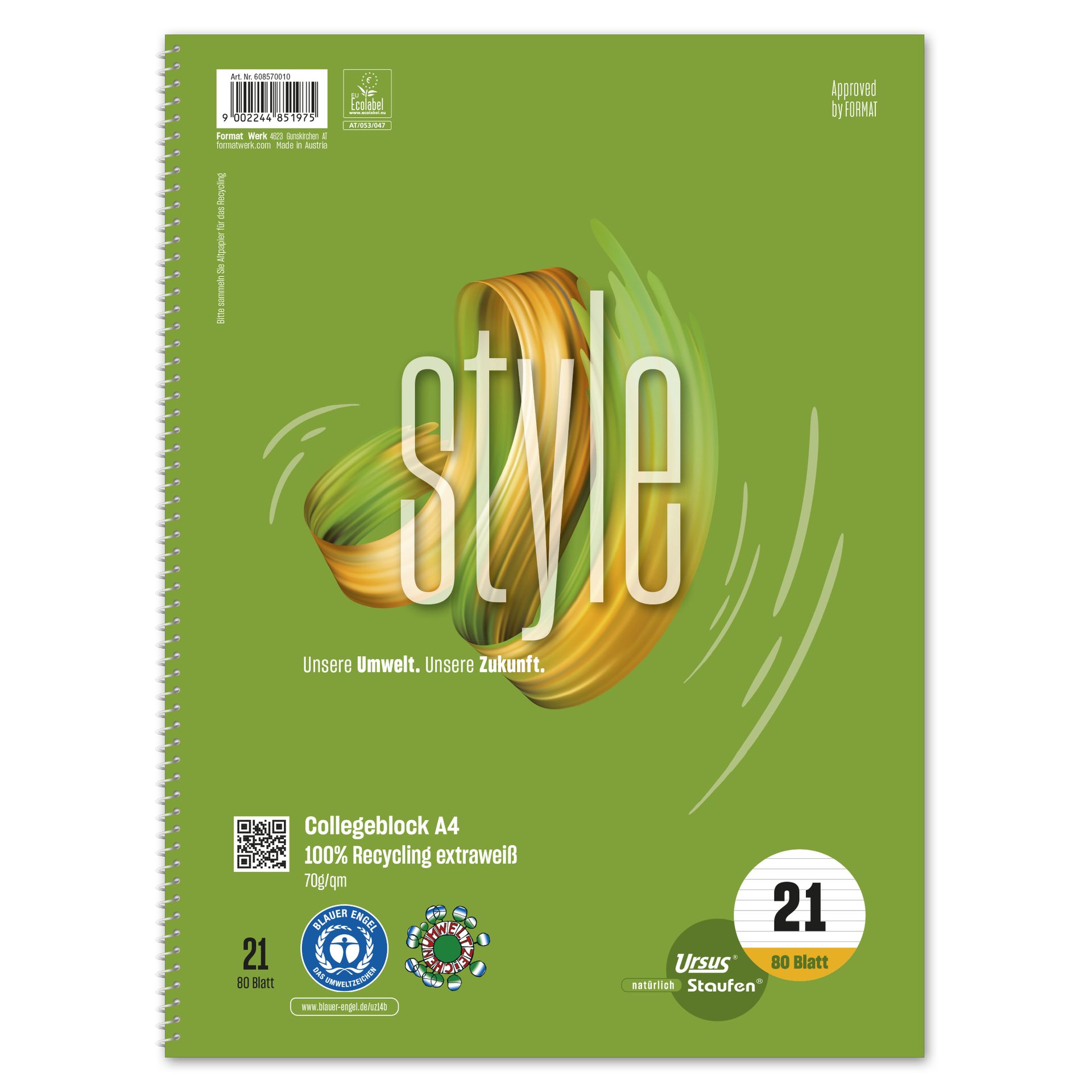 Collegeblock Style DIN A4 70g lin. ws 80Bl