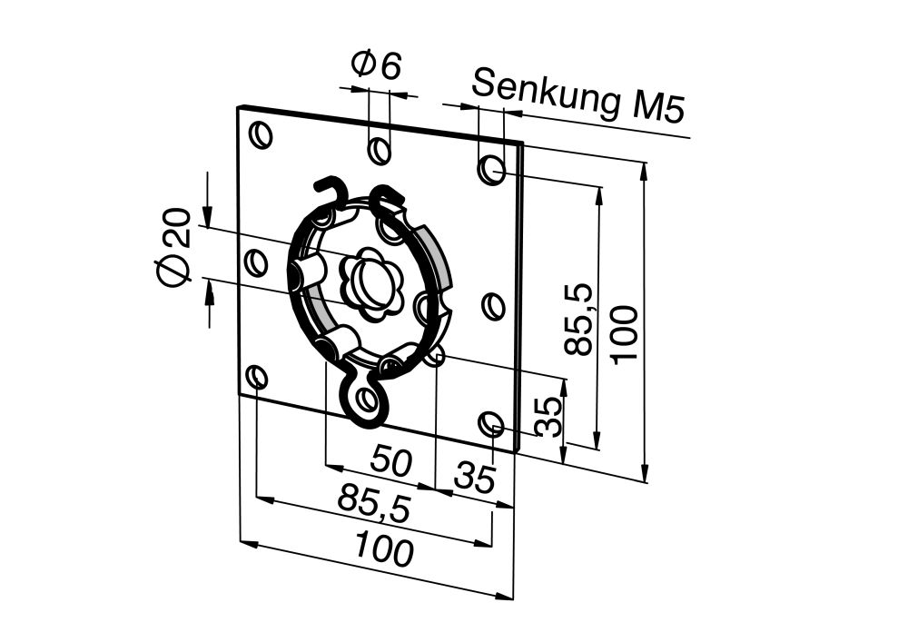 Antriebslager LT 100x100 mm verzinkt, Federring große Öse