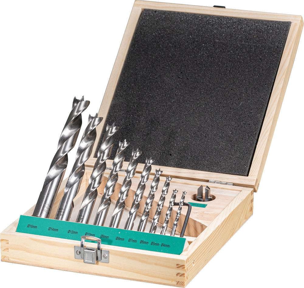 Holzspiralbohrer Satz HSS11-tlg. FORTIS 4,5,6,7,8,9,10,12,14,16mmund 1 HW-Versenker