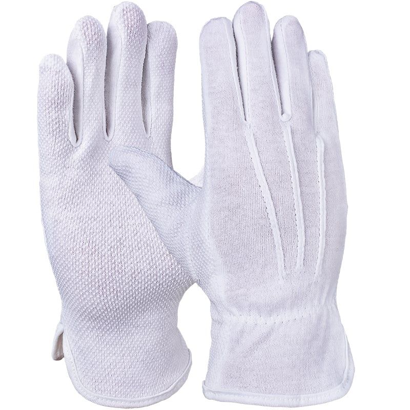 Baumwollhandschuh, Trikot,weiß, Noppen "Mircodots", gesäumt 10