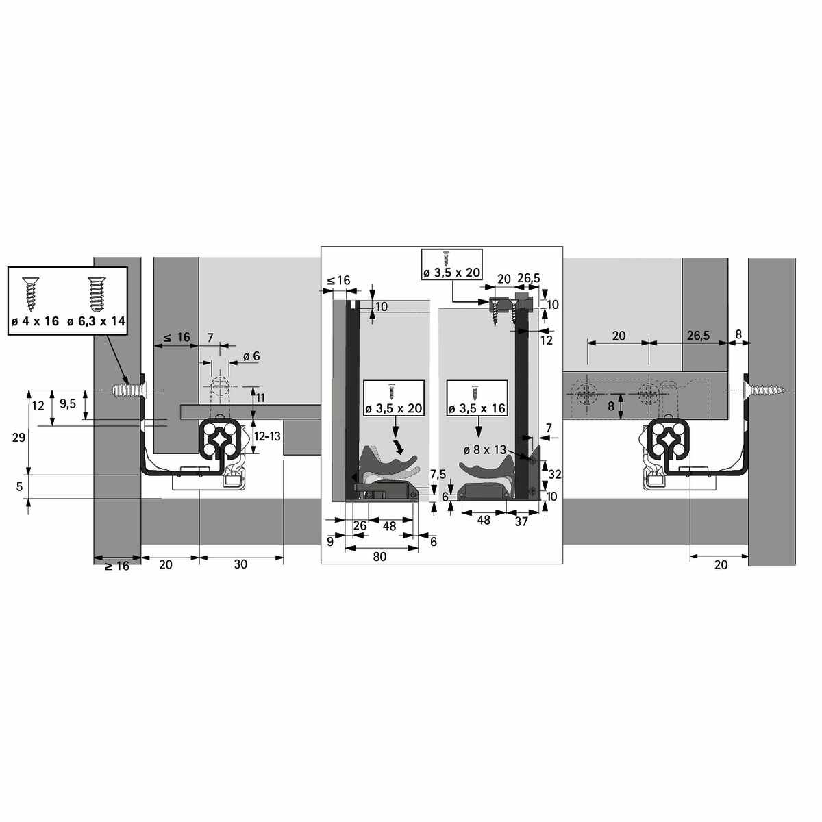 Quadro 25 mit Push to open, 350 mm, links und rech