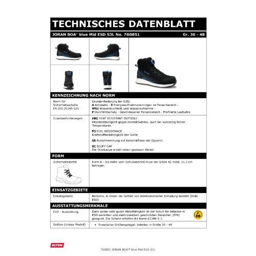 ELTEN JORAN BOA® S3L Sicherheitsstiefel Mid ESD, Schwarz, Gr. 48