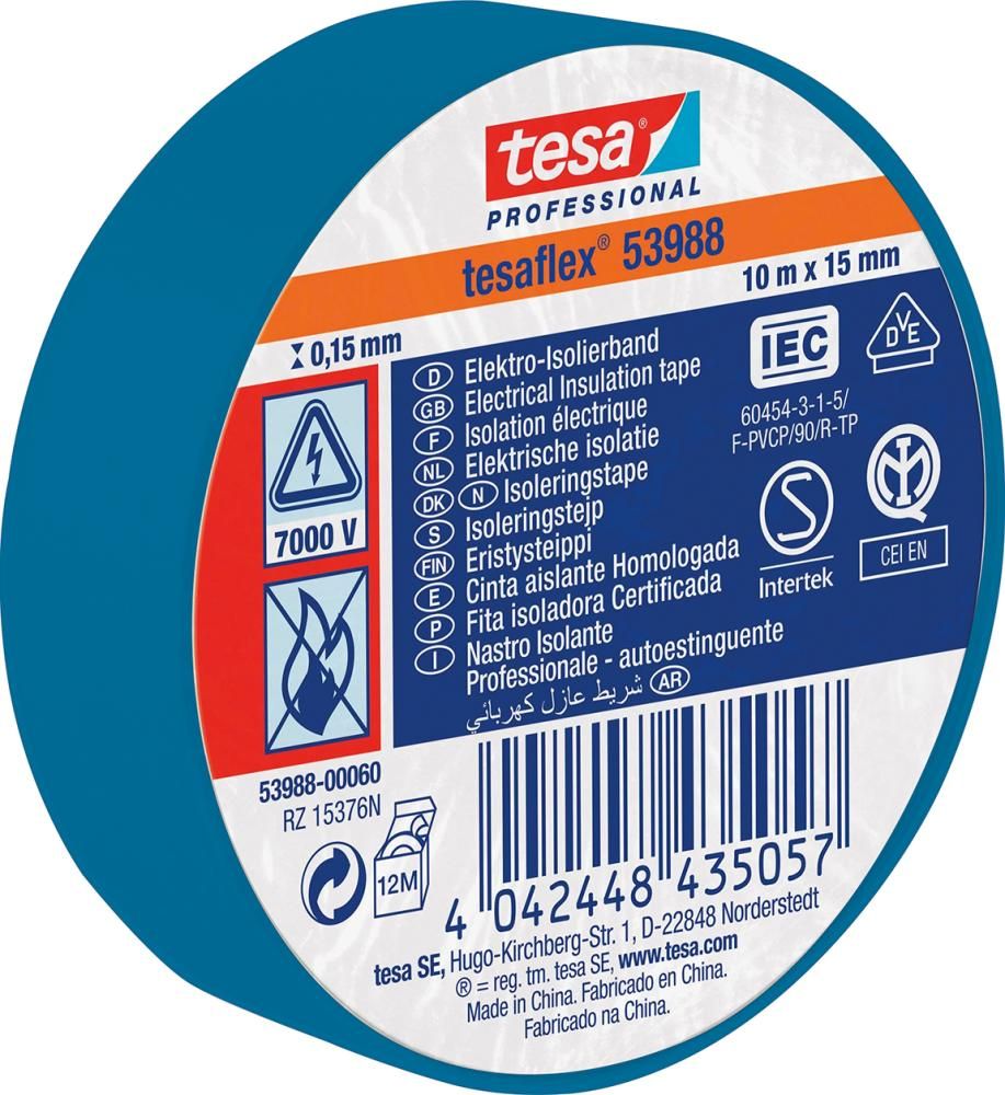 tesaflex 53988 10m x 15mm, blau Isolierband