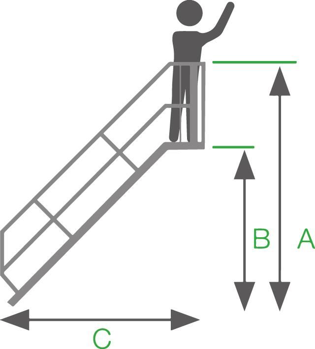 Alu-Treppe 45 Grad 17 Stufen B600 mm lichte Höhe 3540 mm Ausladung 3813 mm